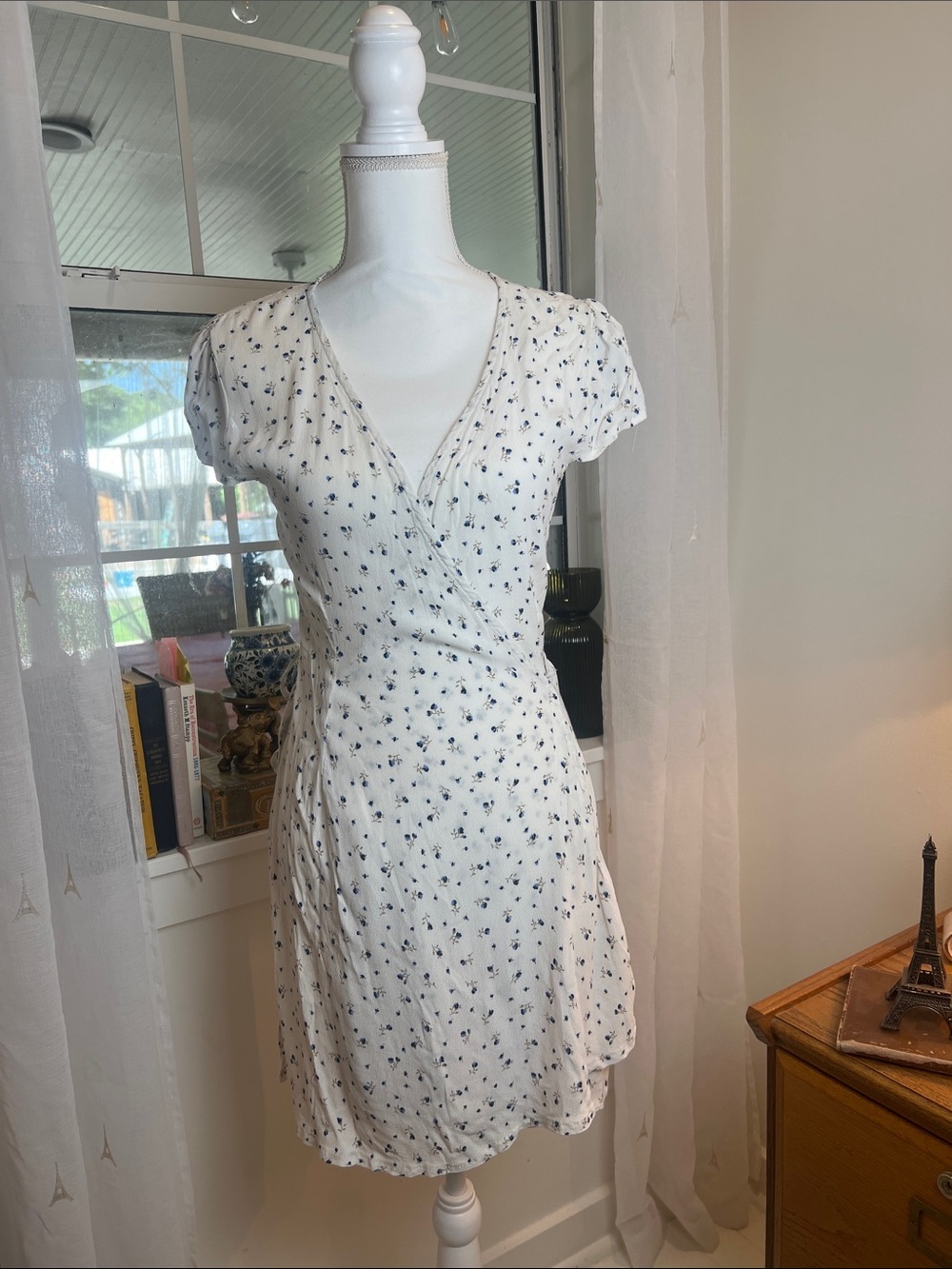 Brandy Melville White Mini Dress with Navy Floral Print